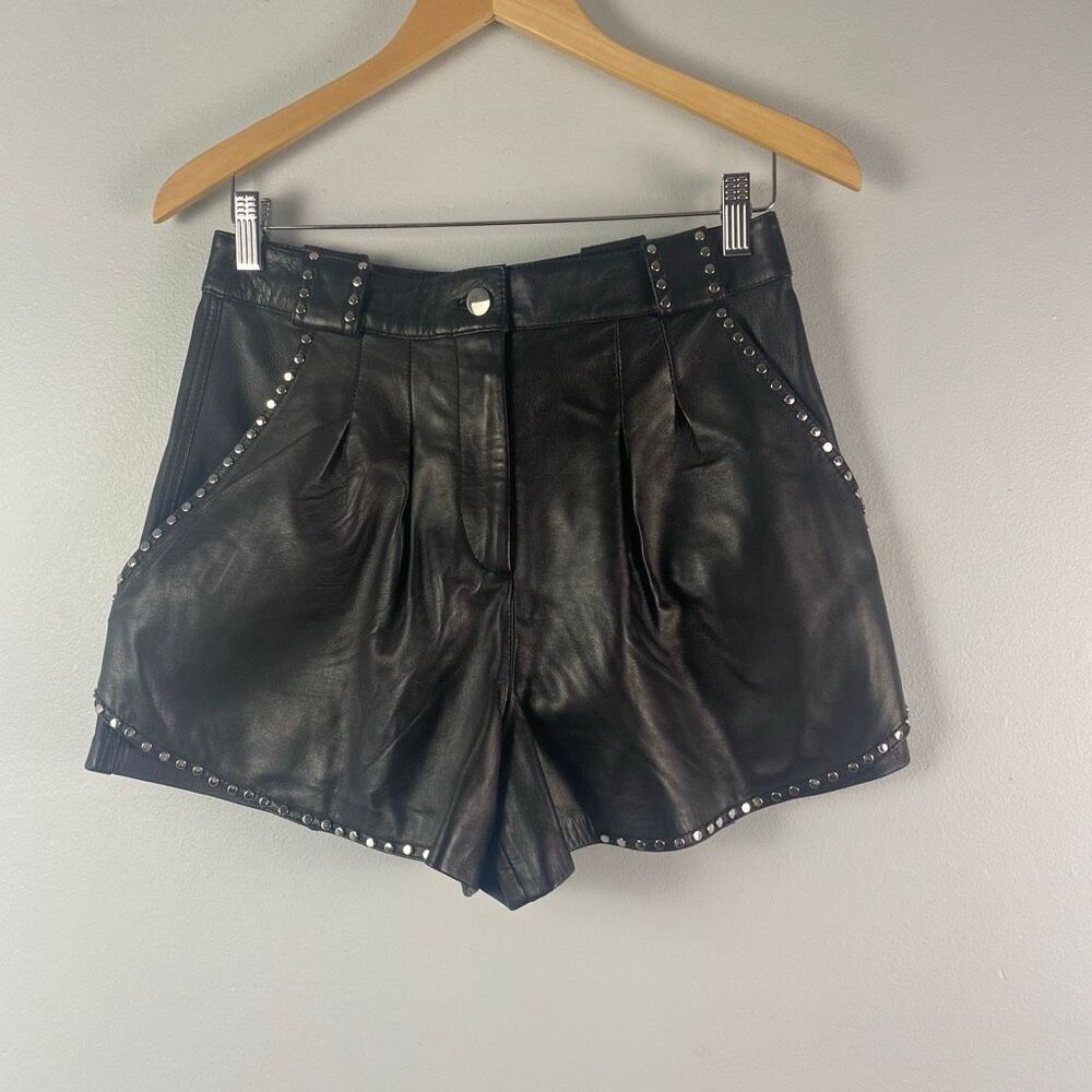 MAJE Ilyad Lamb Leather Studded Shorts - Picture 6 of 14